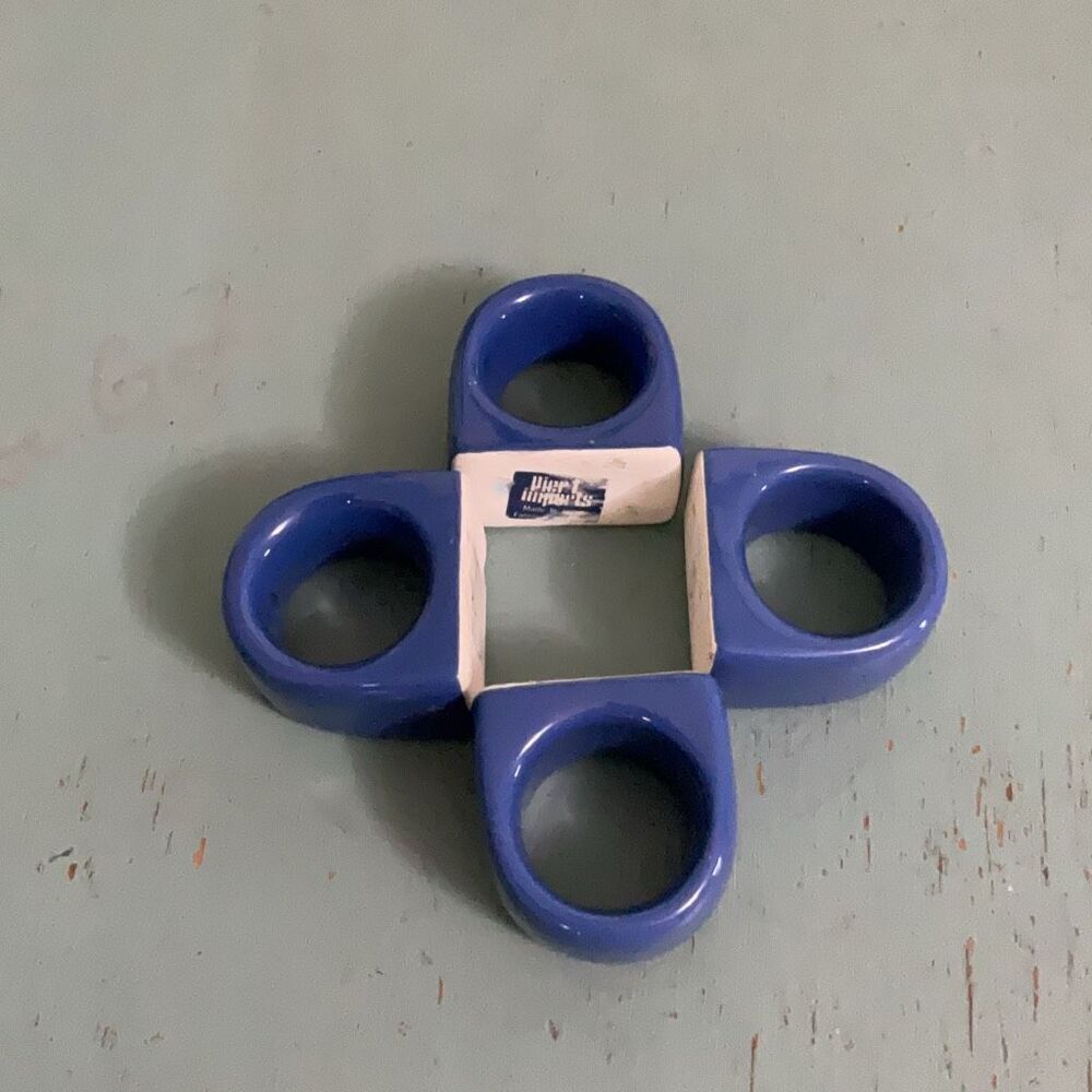 Cobalt Blue Pier One Ceramic Round Stand Up Napkin Rings Set of 4